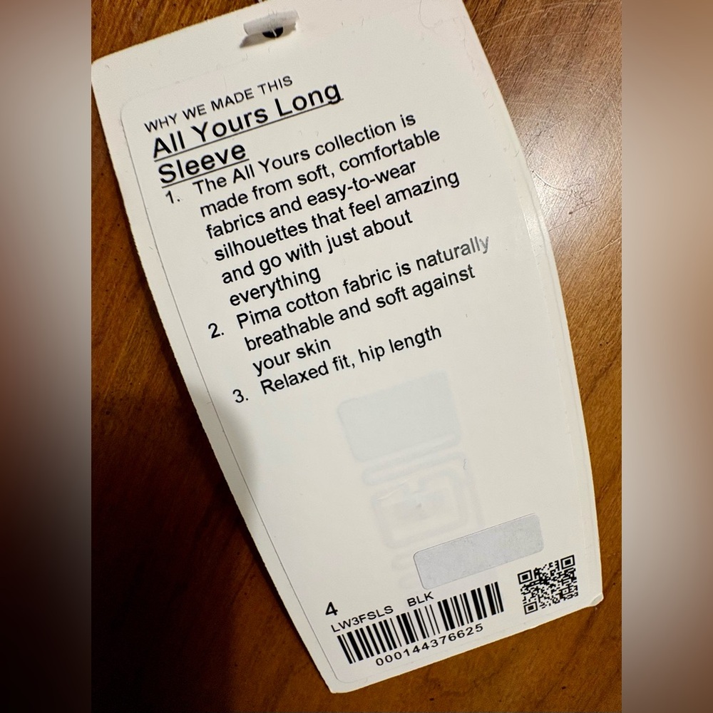 Lululemon All Yours Black Long Sleeve Crewneck Top size 4 Pima Cotton NWT - Picture 3 of 9